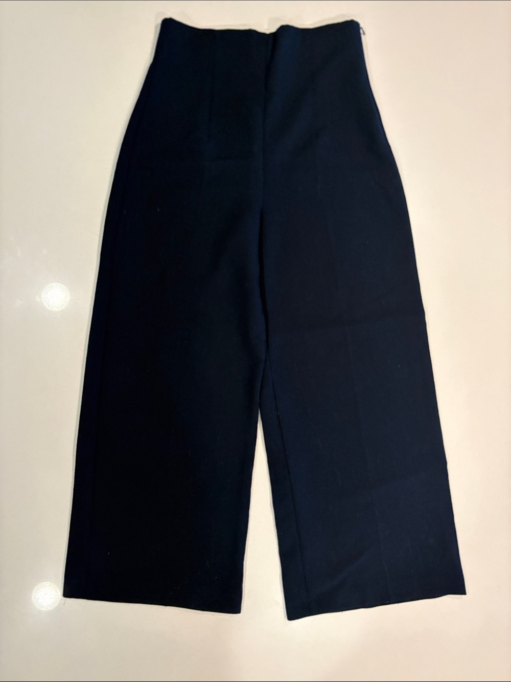 Zara Navy High-Waist Wide-Leg Trousers